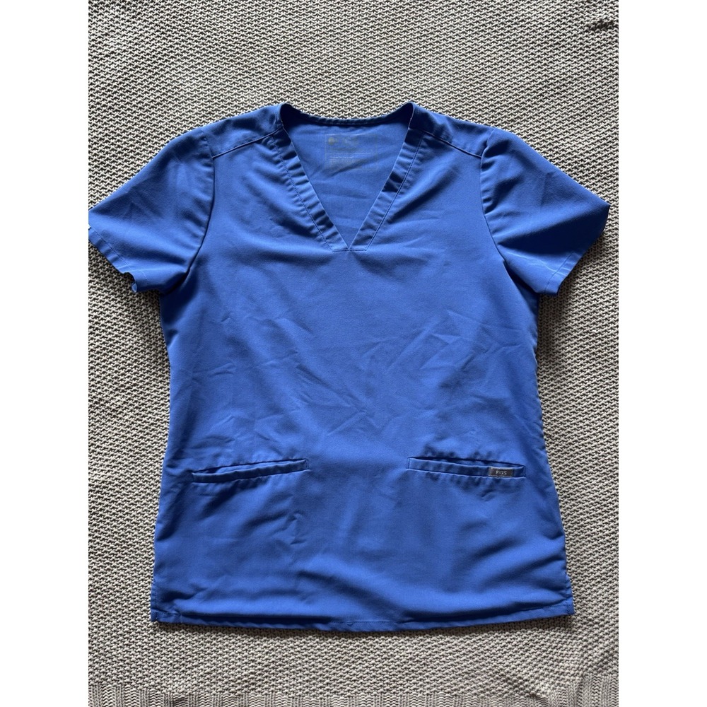 Figs Women's Technical Collection Catarina Pocket Scrub Top Blue Size Small